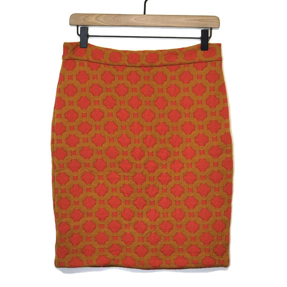 Anthropologie Charlie & Robin Quilted Pencil Mini Skirt Orange Tan Geometric 10 - Picture 1 of 16